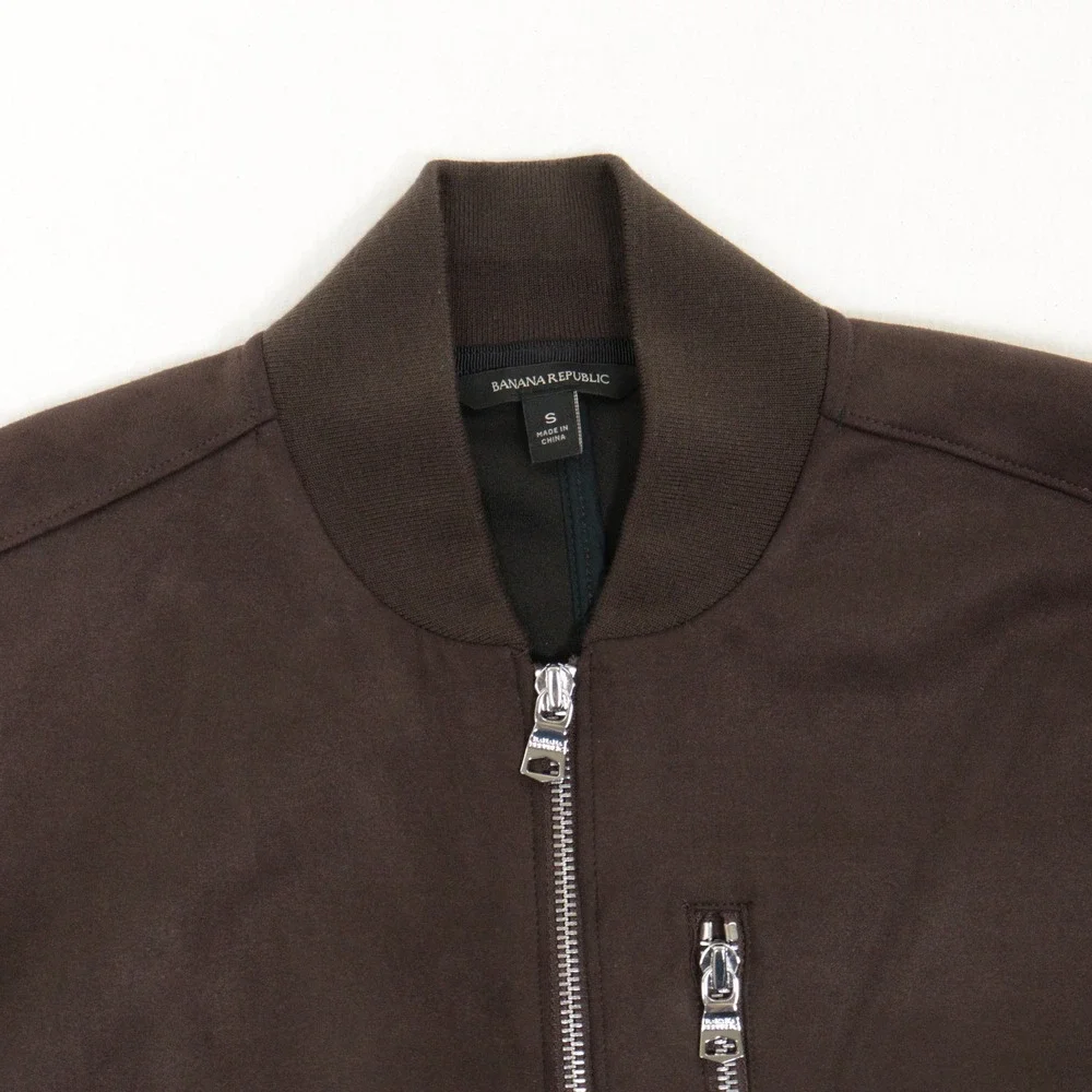 Banana Republic Bomber Jacket Vegan Suede Full Zip Brown Men Small NWOT